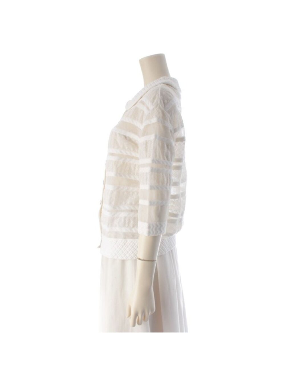 ★SOLD★ Chanel Cotton Lace Mesh Coco Button Blouse White 38 - Picture 3 of 10